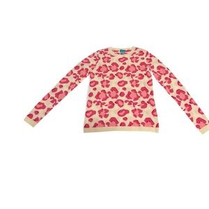 Two Bees Cashmere pink /white crewneck sweater Size XS